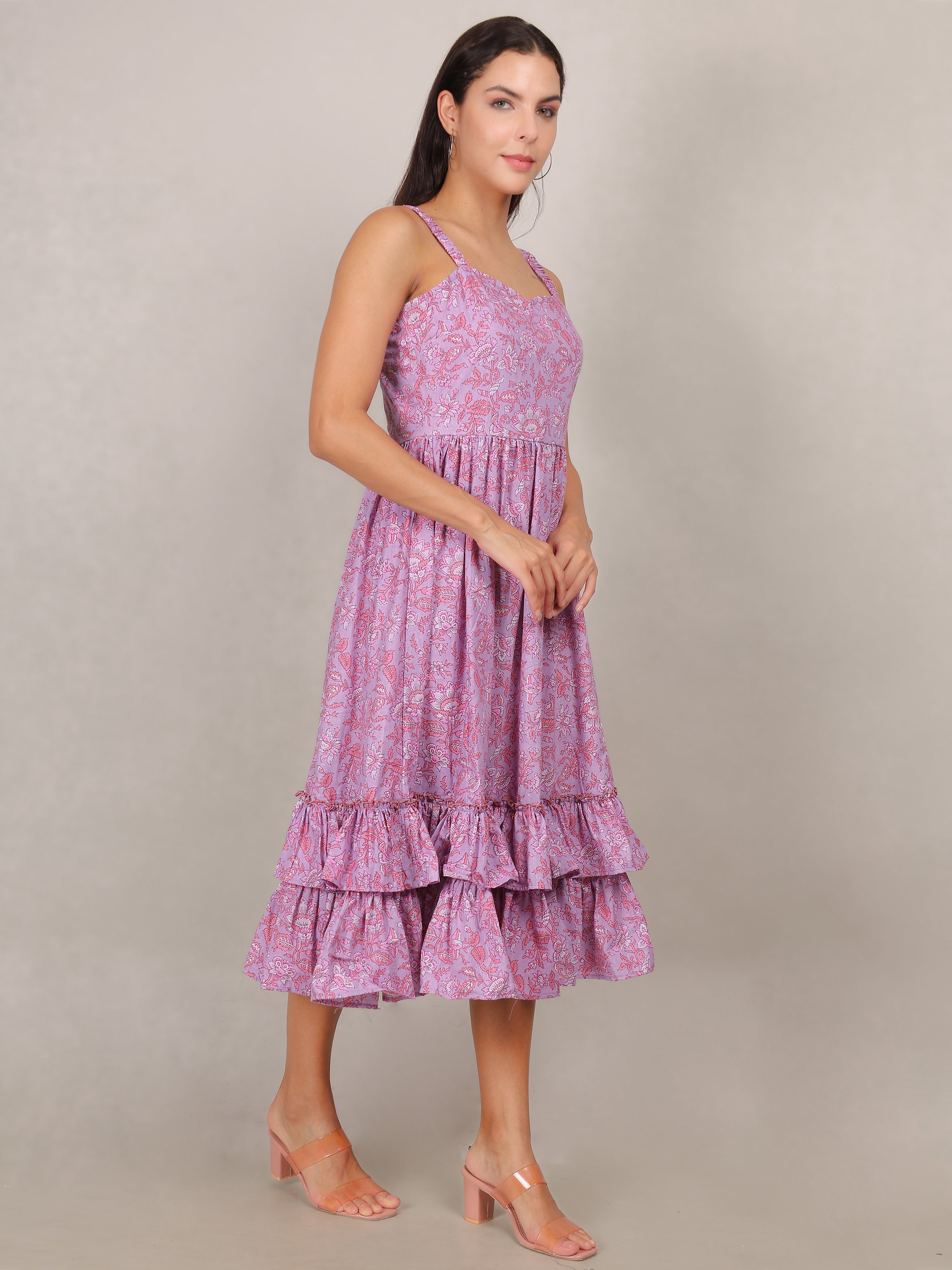 Floral Pink Tiered Midi