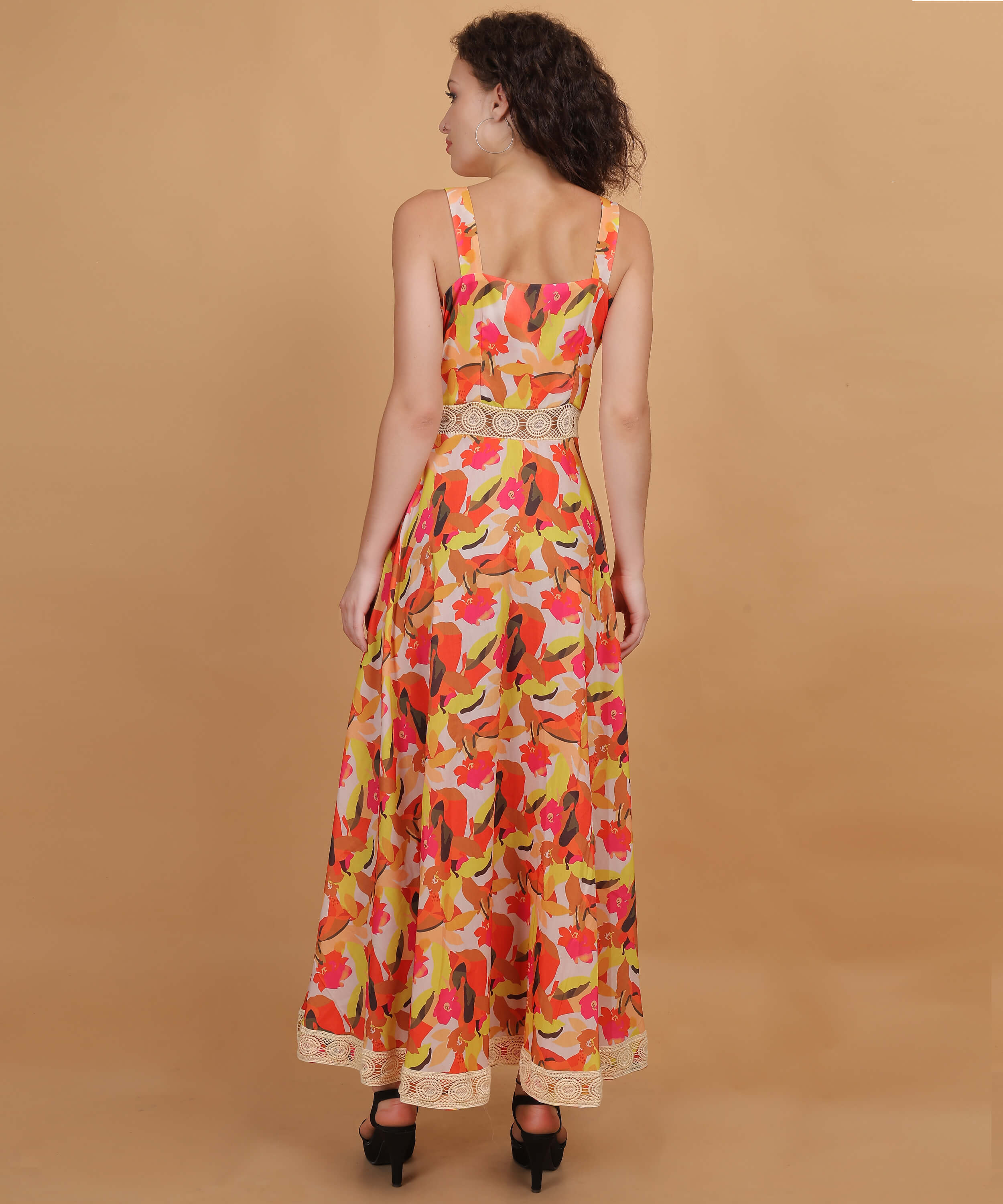 Vibrant Floral Square-Neck Maxi Dress