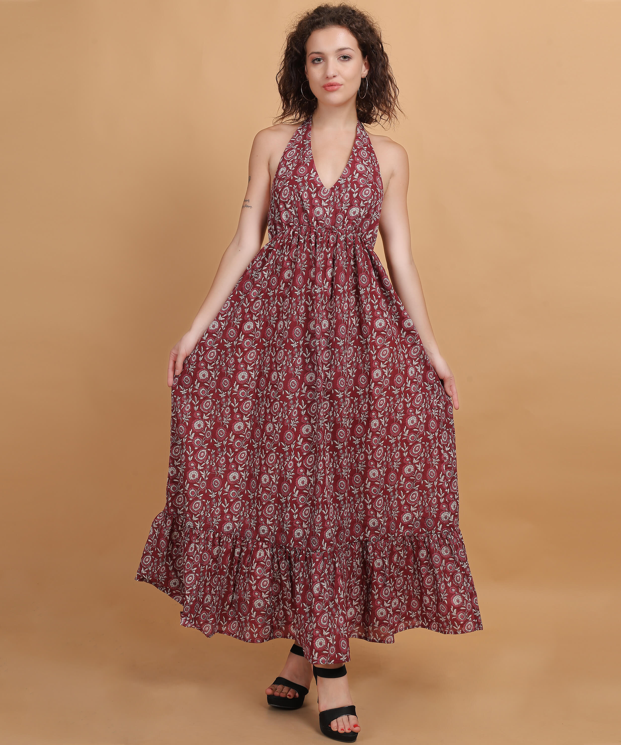 Bohemian Red Halter Maxi Dress