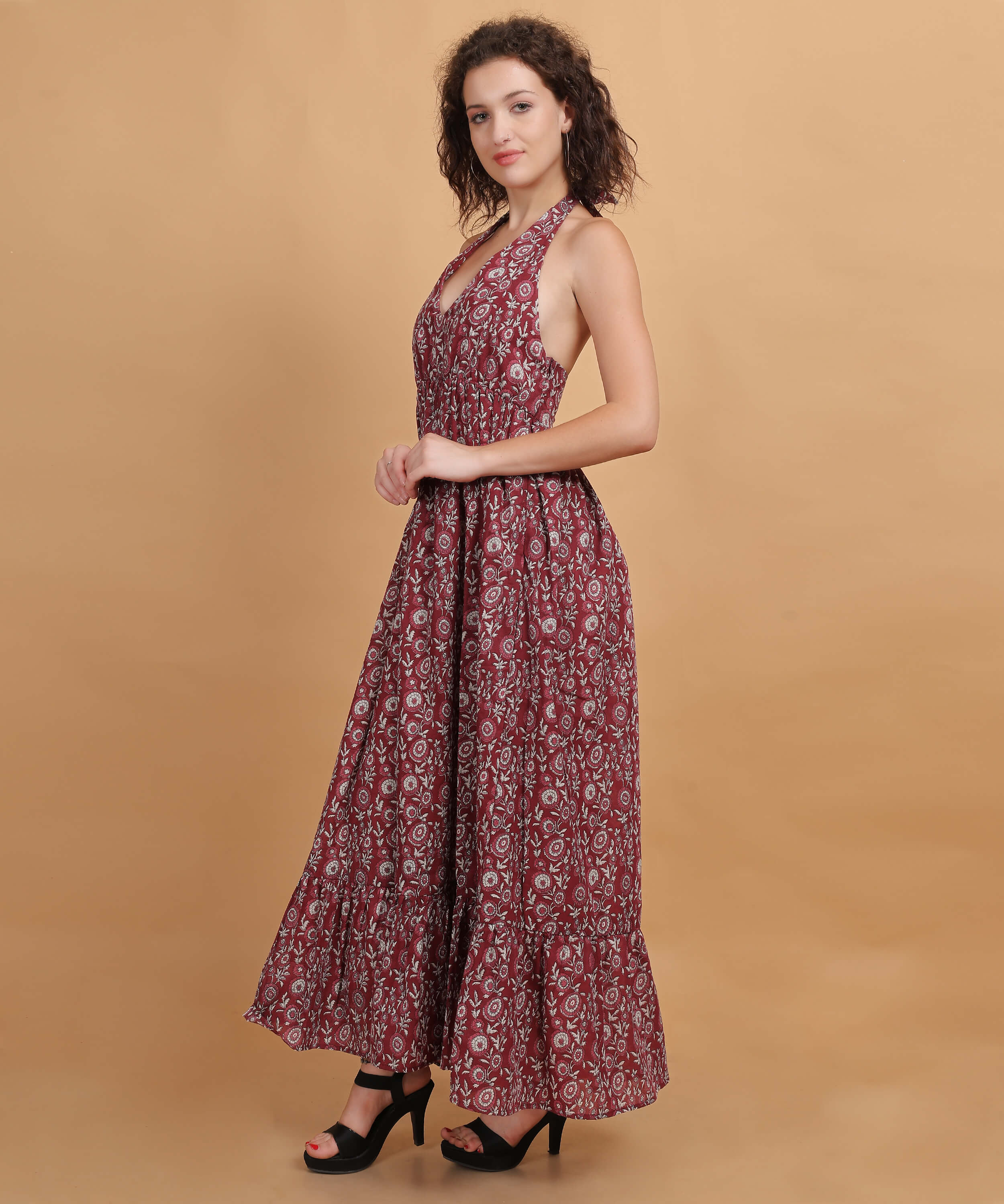 Bohemian Red Halter Maxi Dress