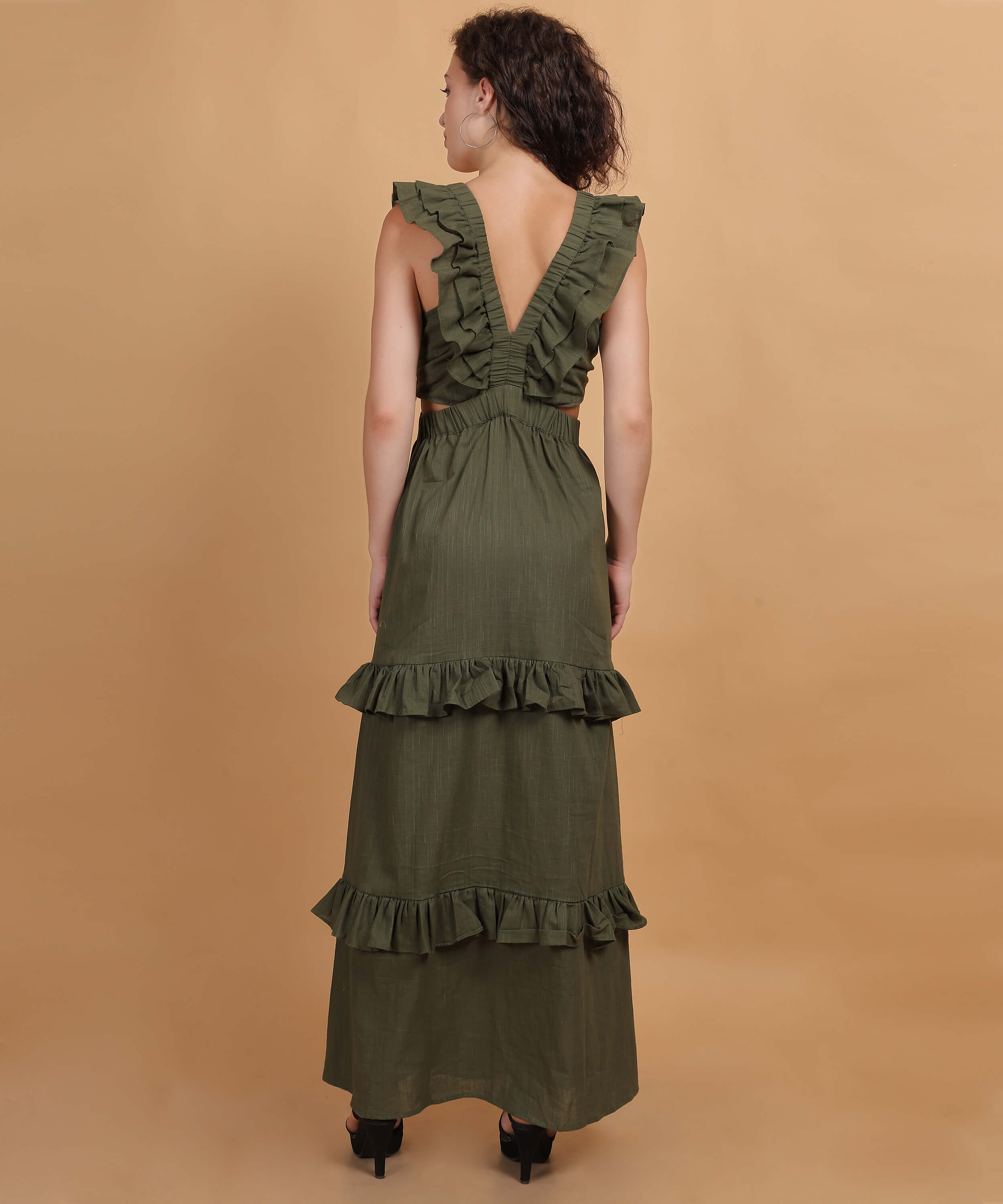 GREEN Halter Neck Flared LONG Dress