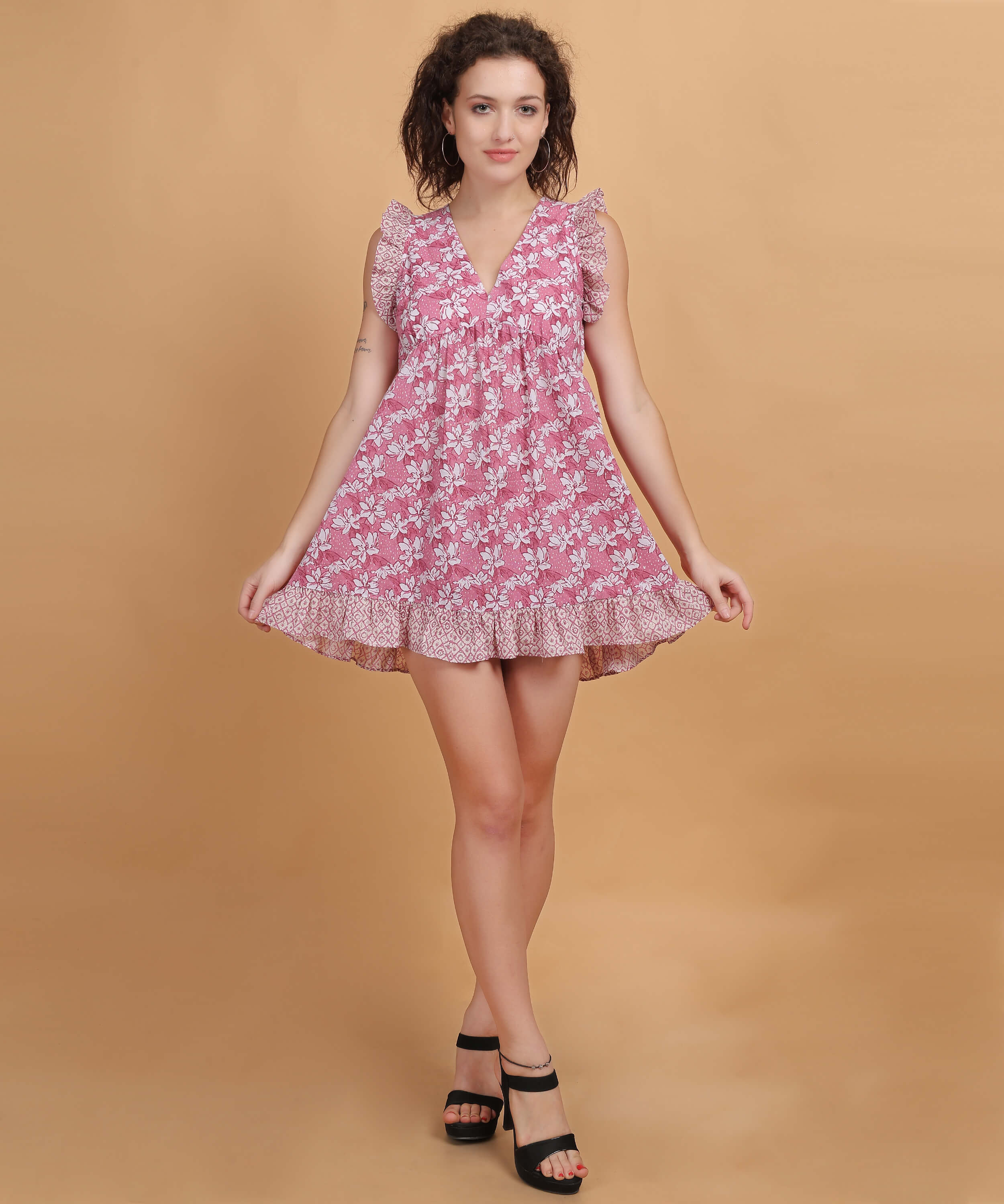 Pink Blossom Ruffle Mini Dress