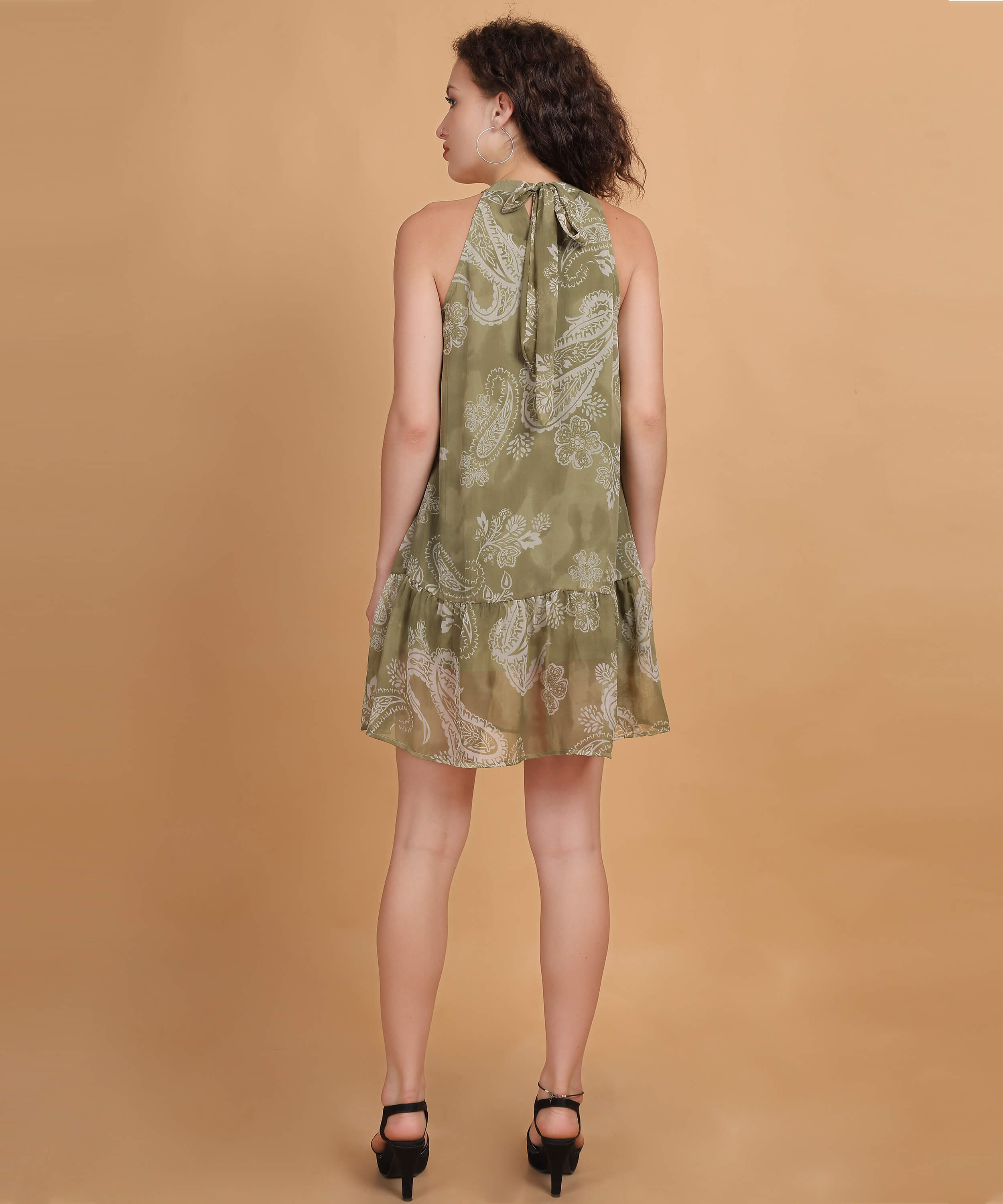 Olive Paisley Halter Mini Dress