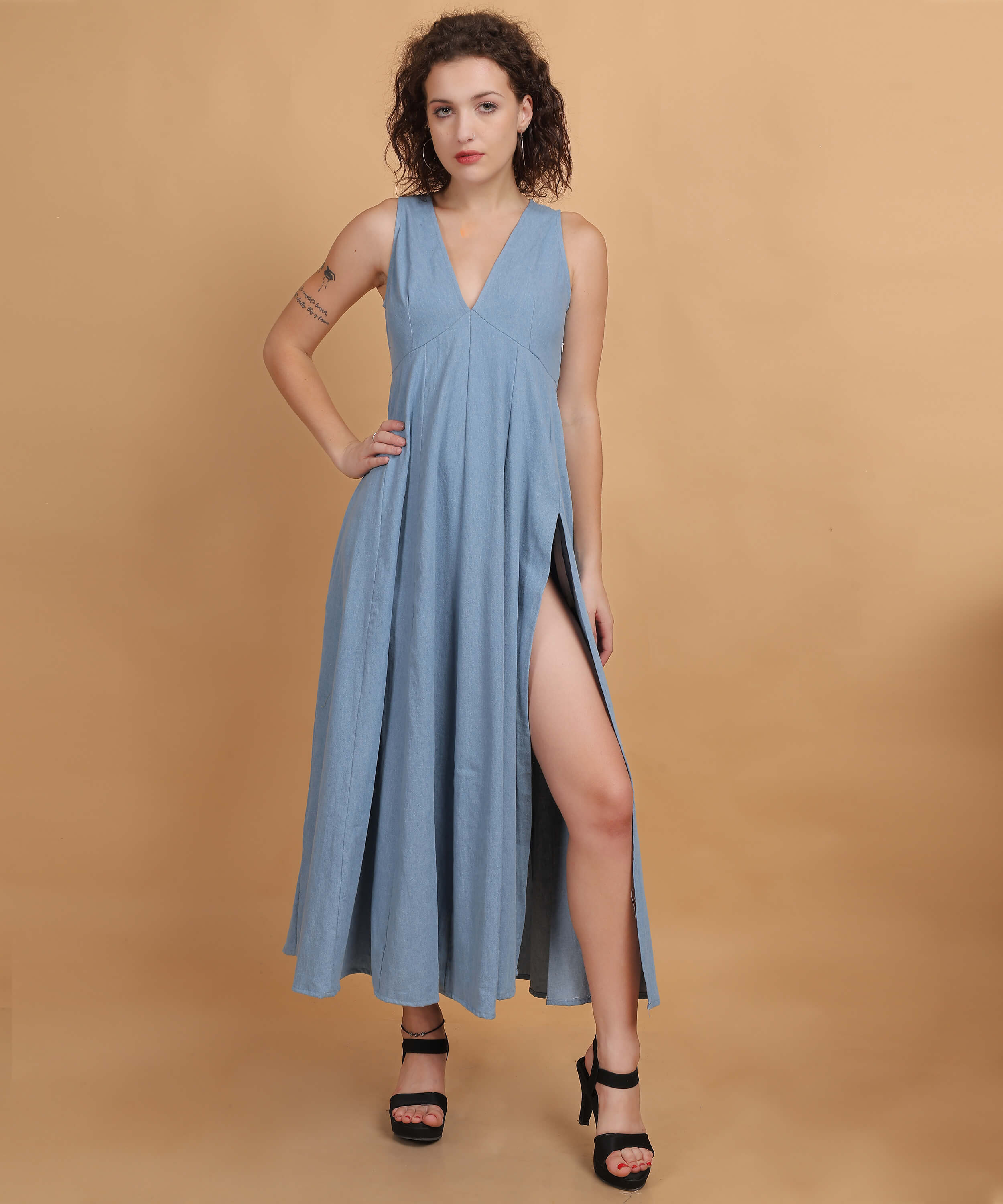 Blue Denim Sleeveless Maxi Dress