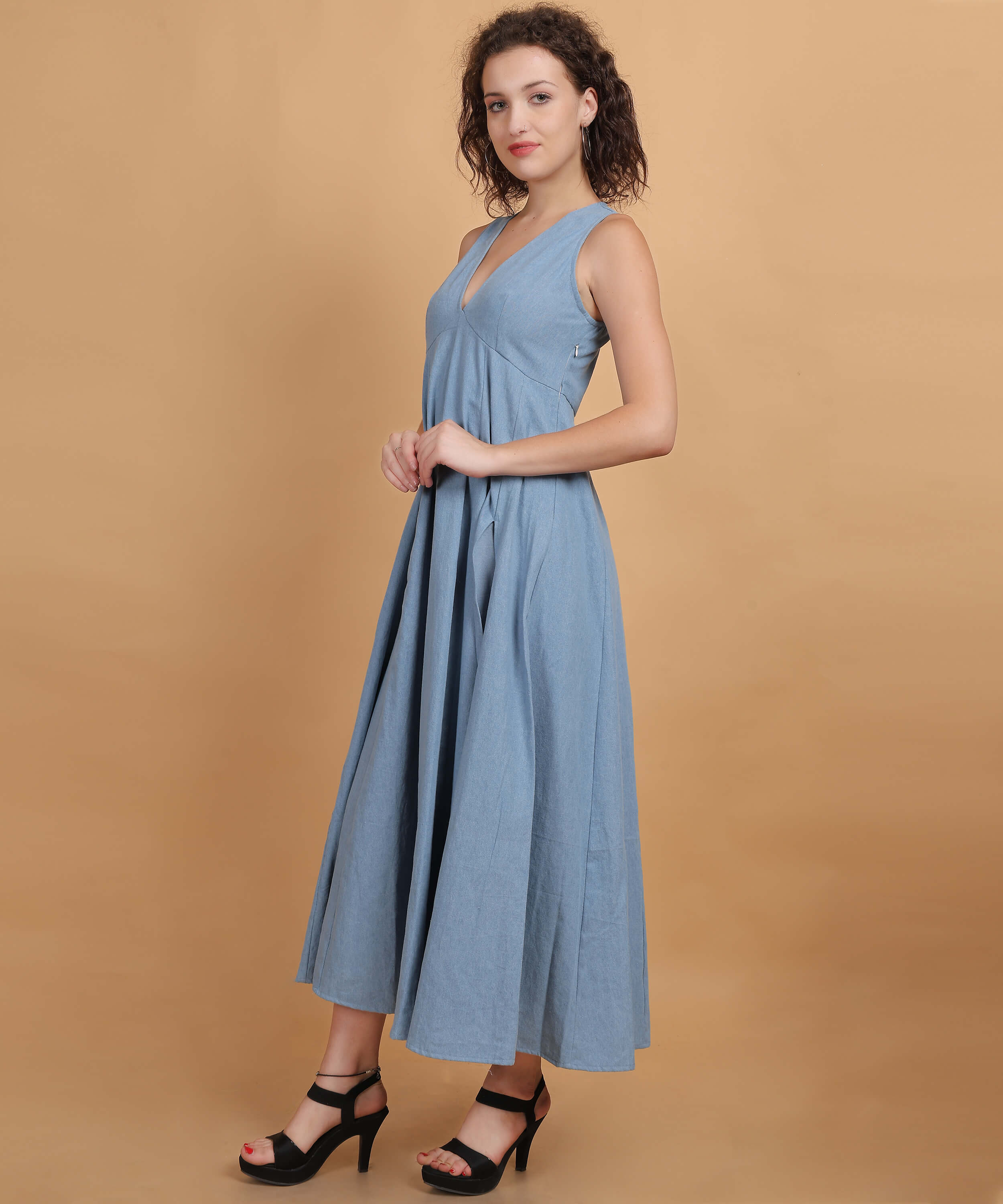 Blue Denim Sleeveless Maxi Dress