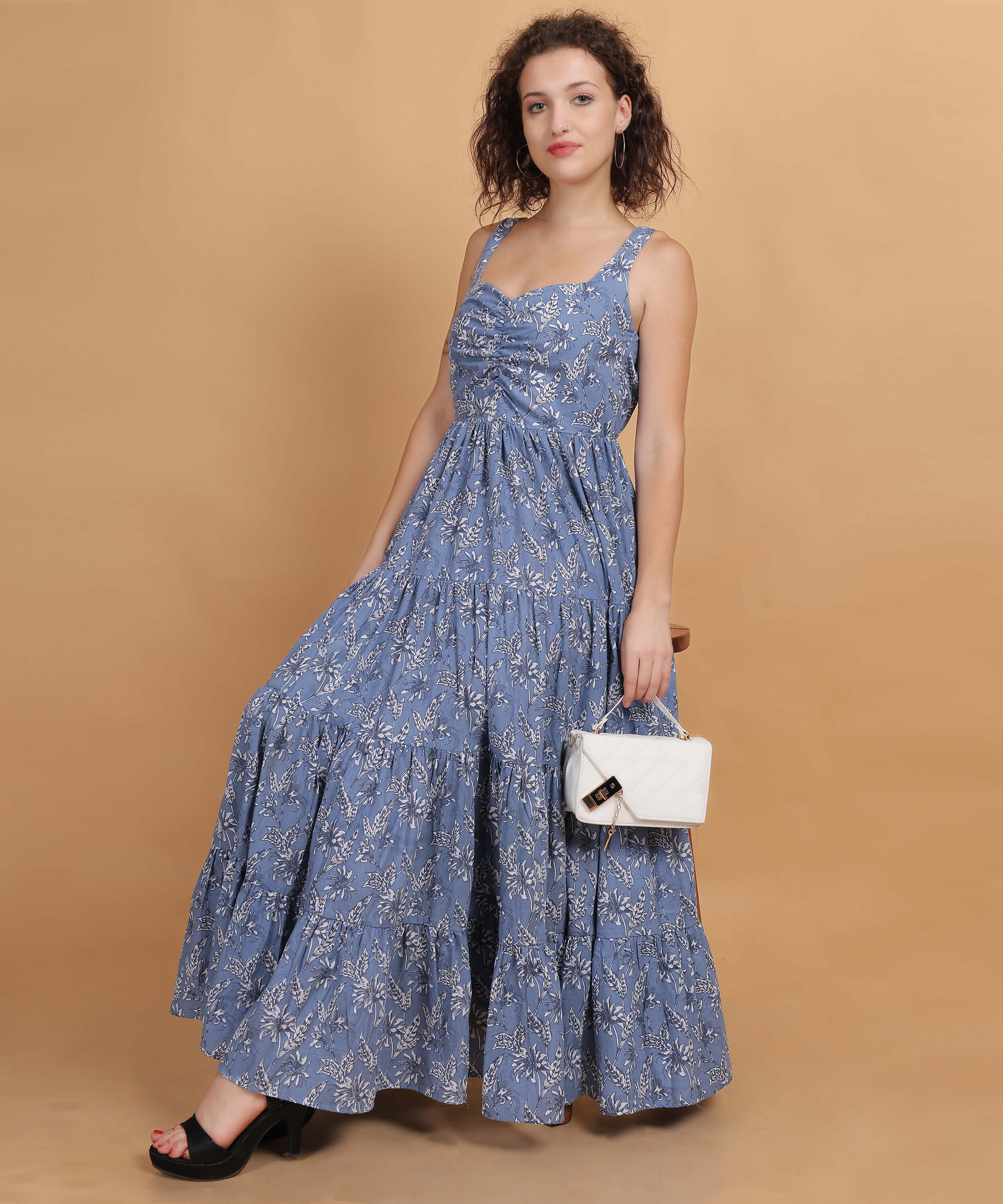 Floral Blue Tiered Maxi Dress