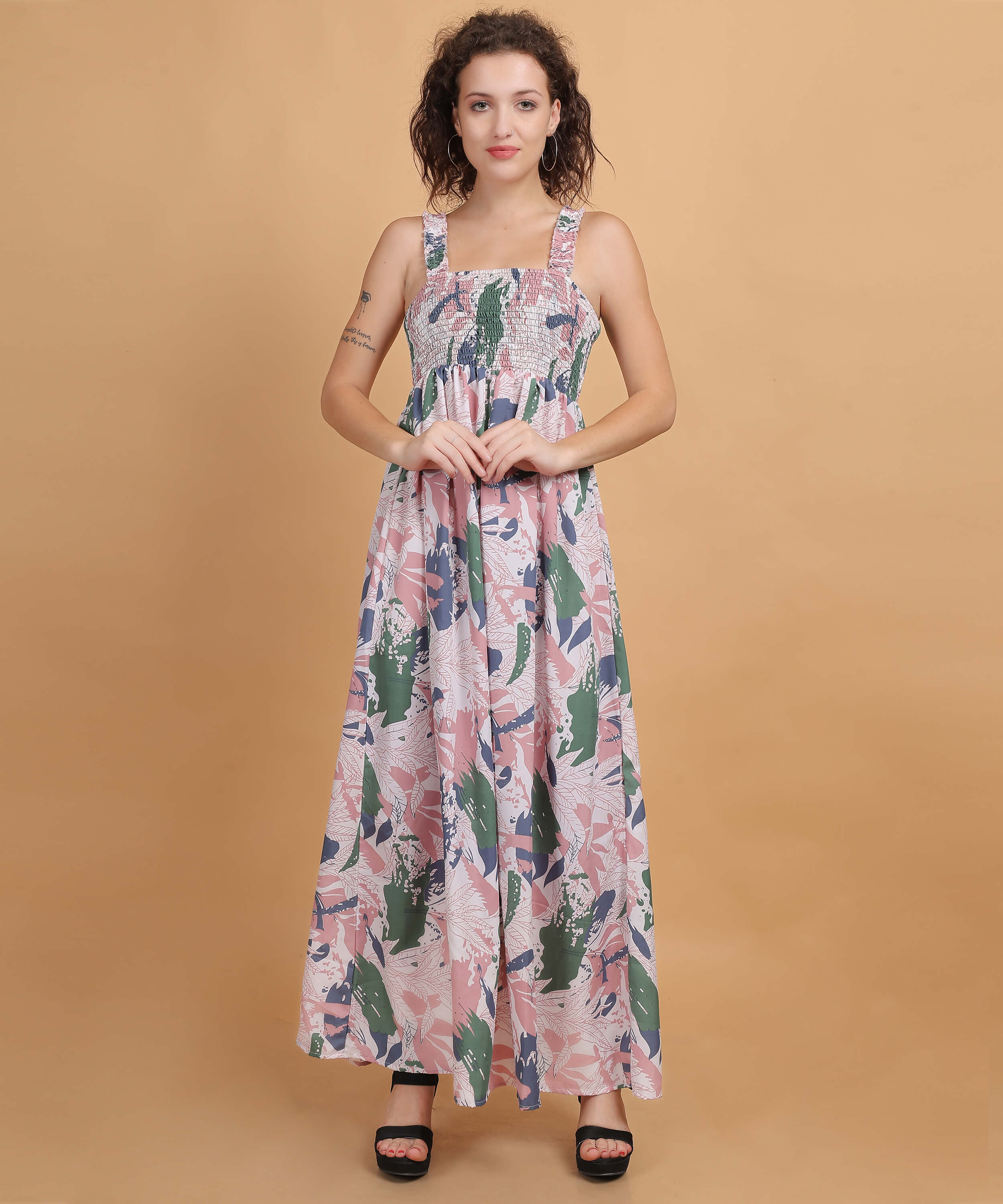 Multi-Color Abstract Print Maxi Dress