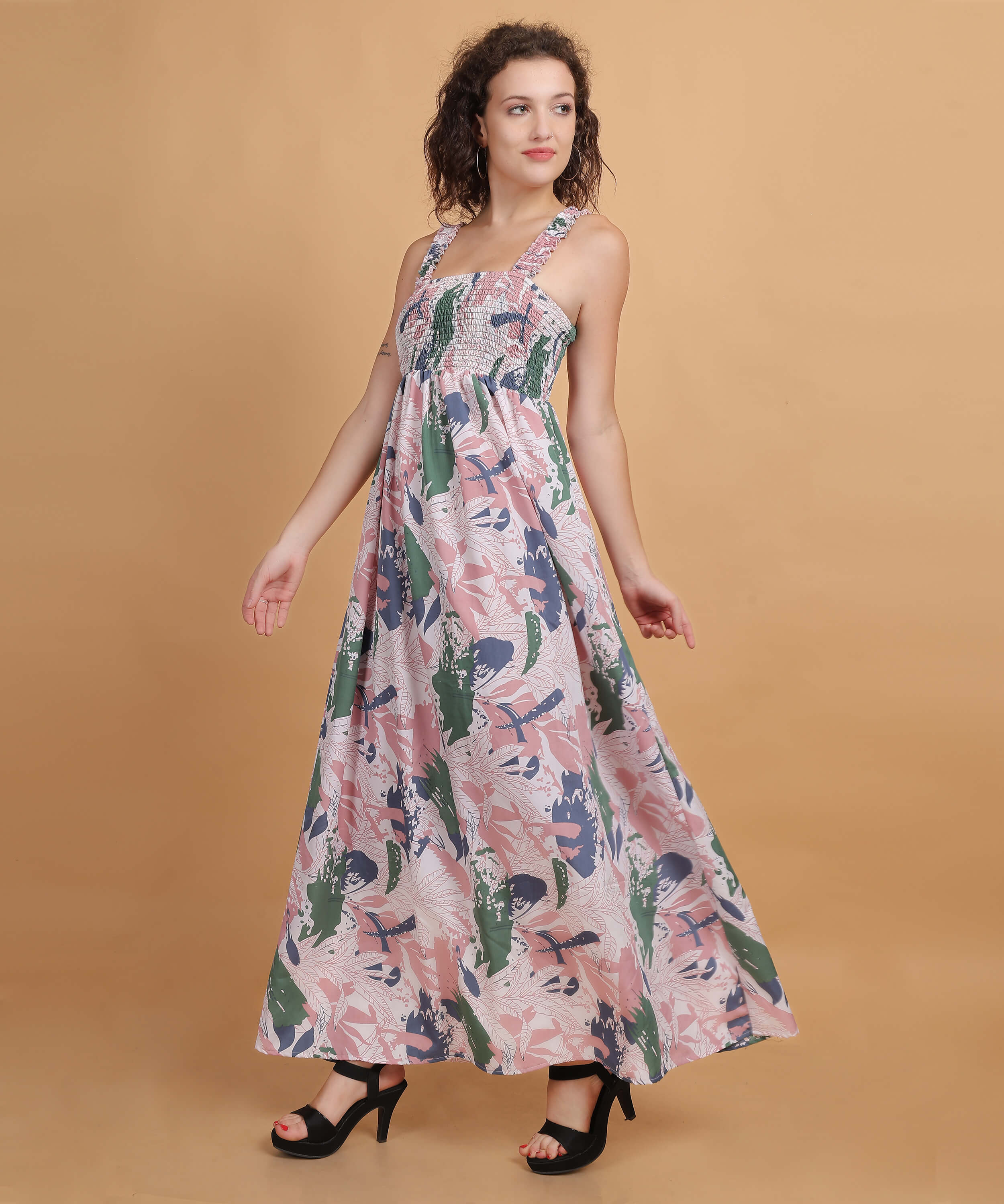 Multi-Color Abstract Print Maxi Dress