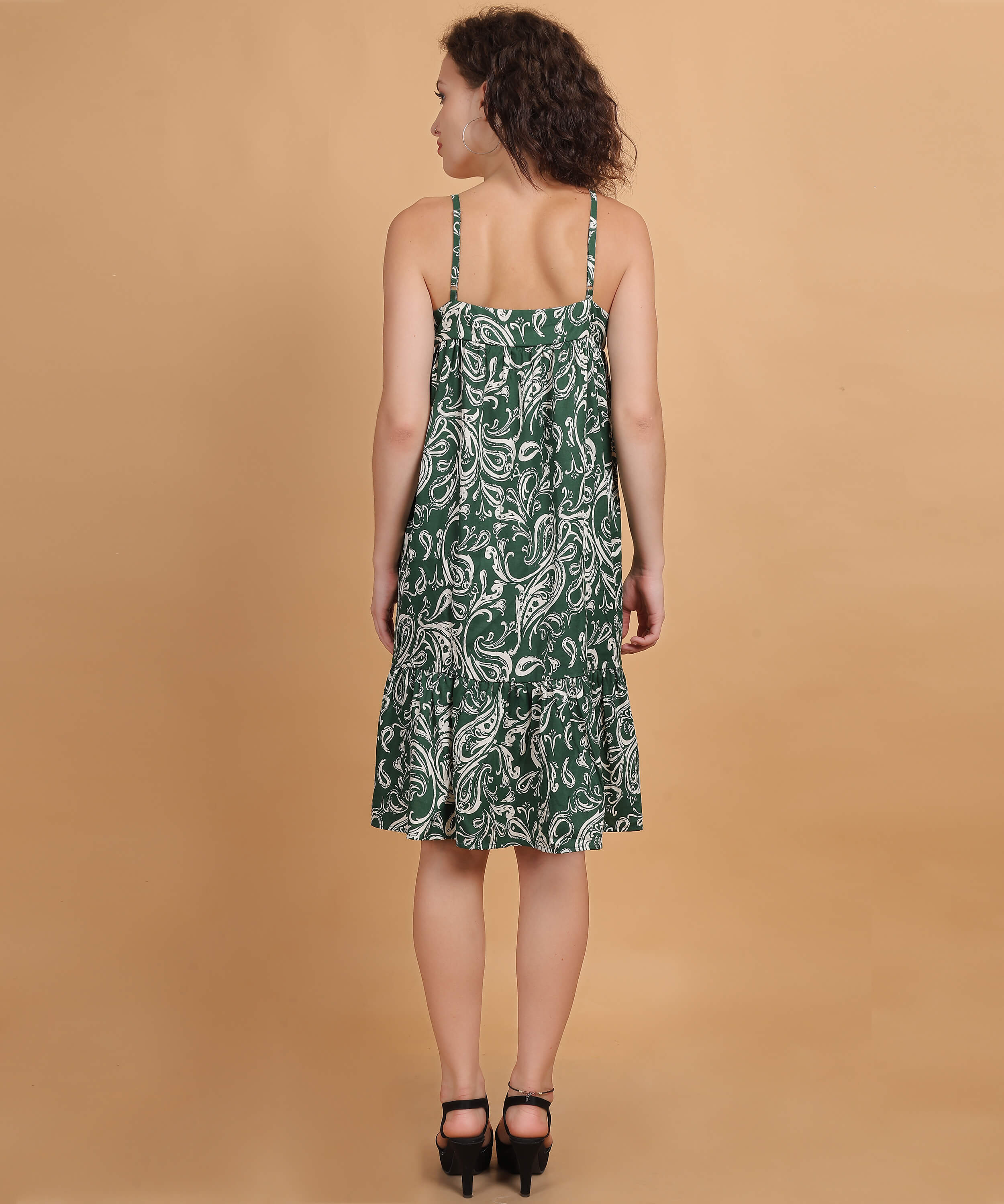 Green Paisley Print A-Line Dress