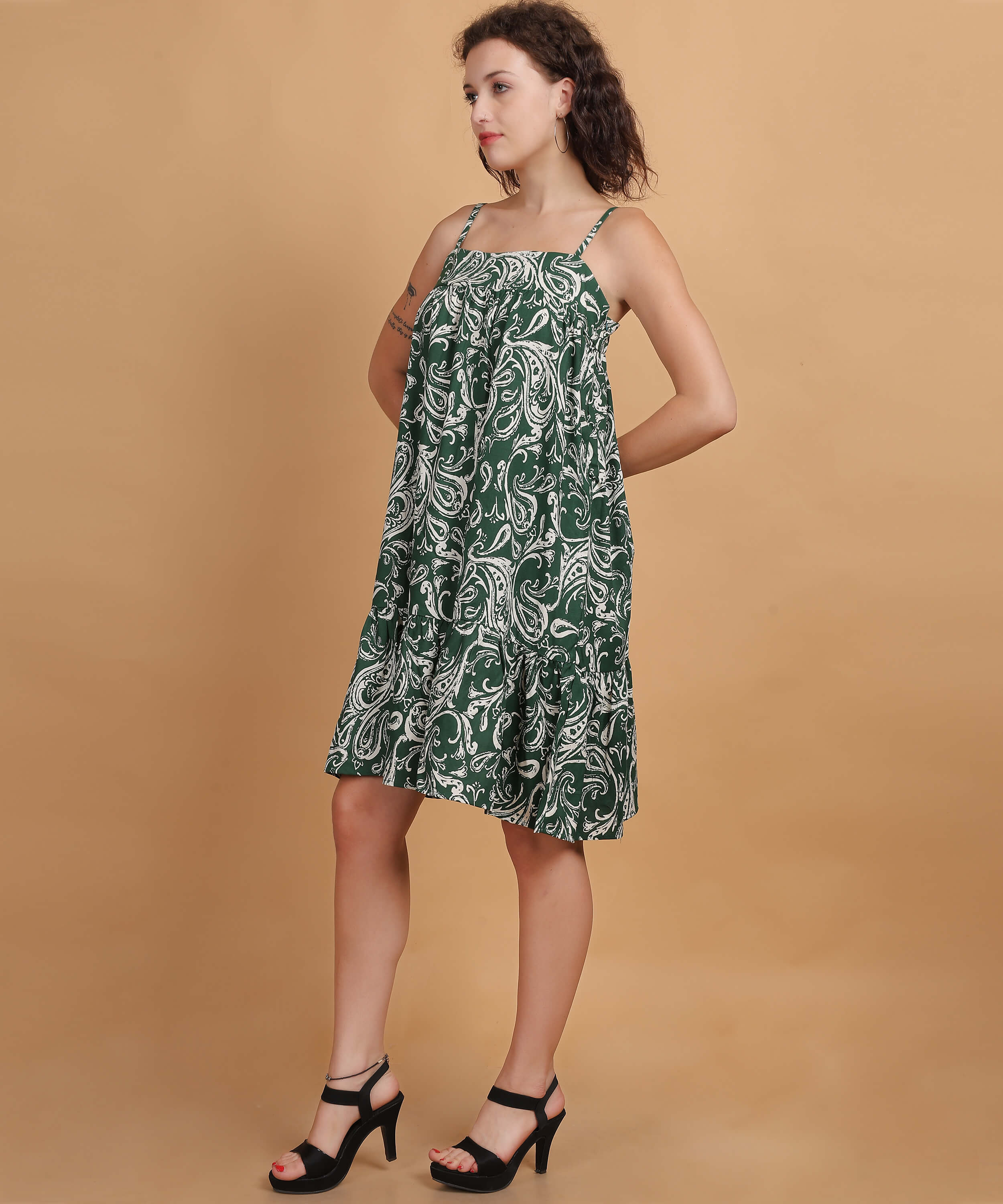 Green Paisley Print A-Line Dress