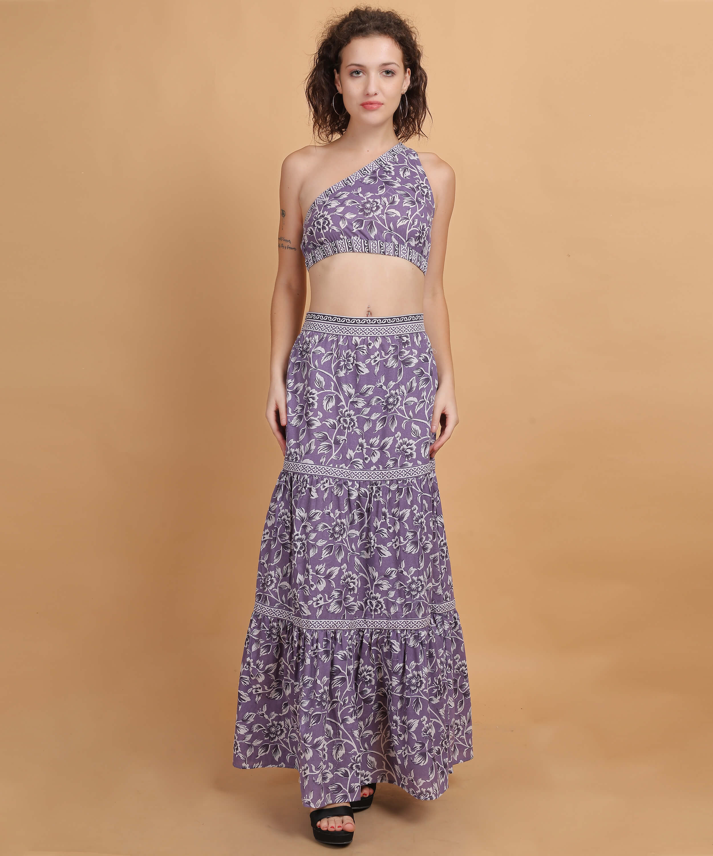 Lavender Floral One-Shoulder Co-Ord Set