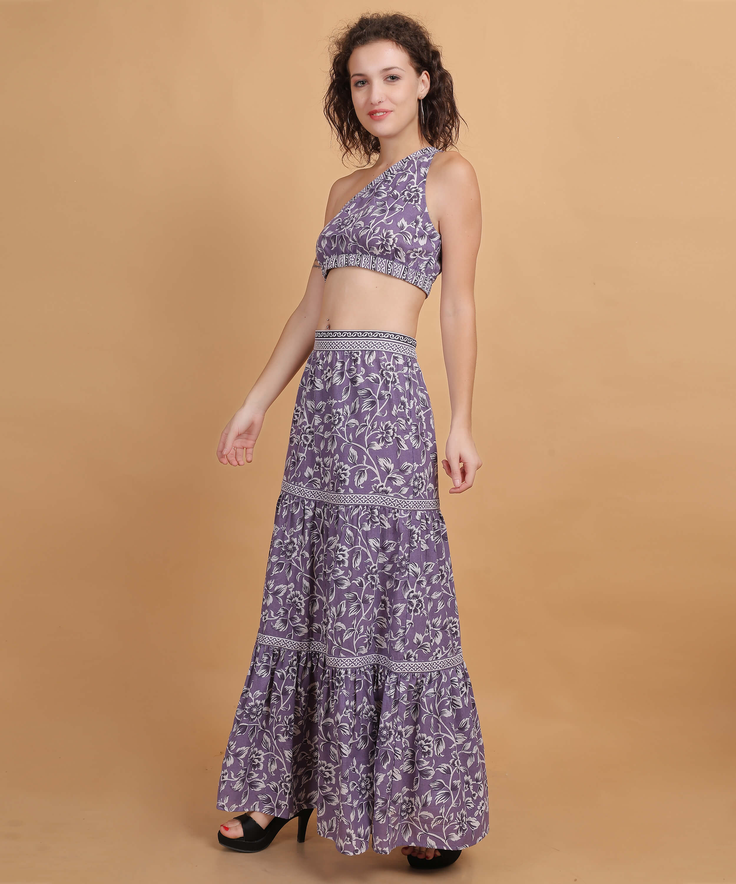 Lavender Floral One-Shoulder Co-Ord Set