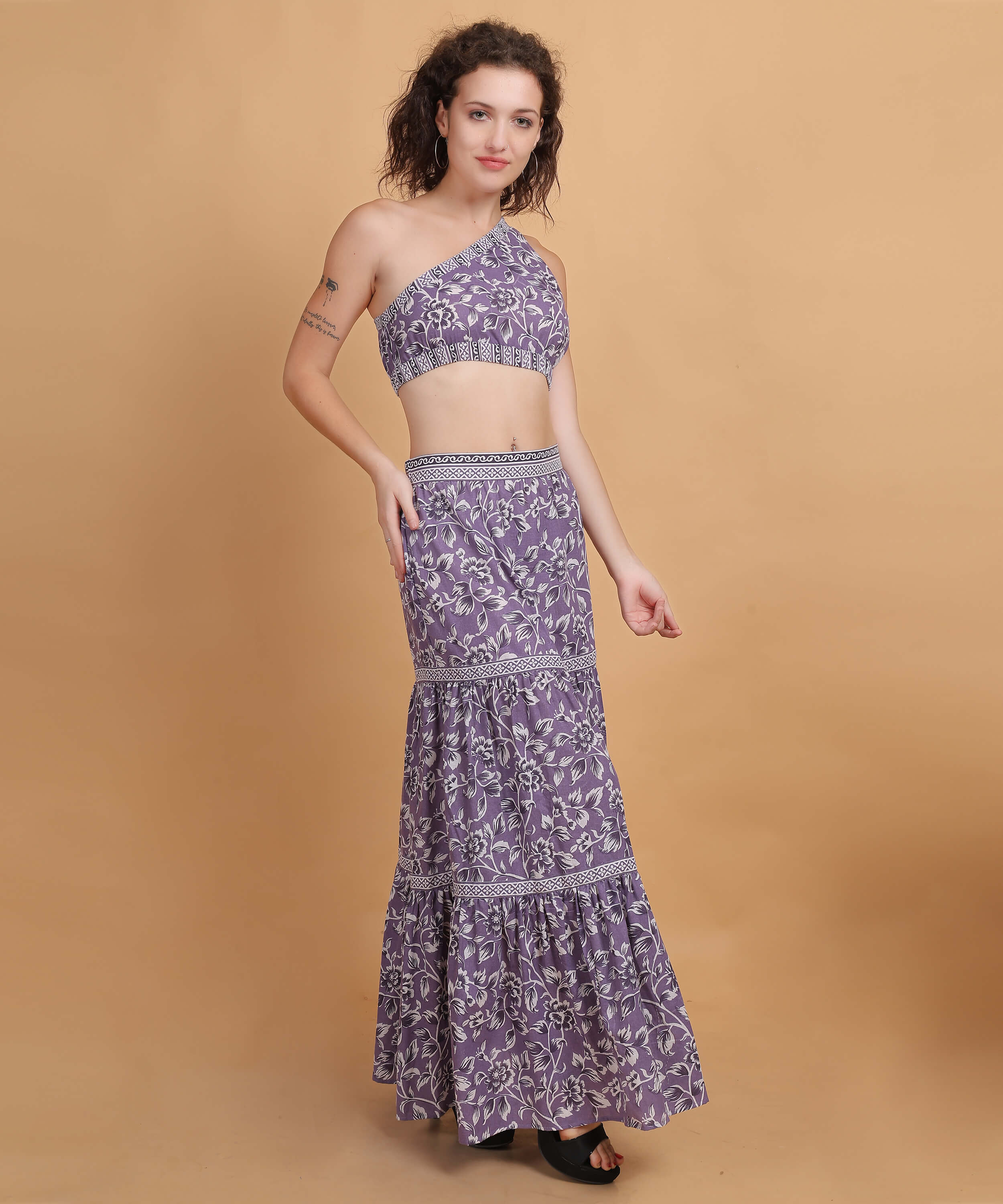 Lavender Floral One-Shoulder Co-Ord Set