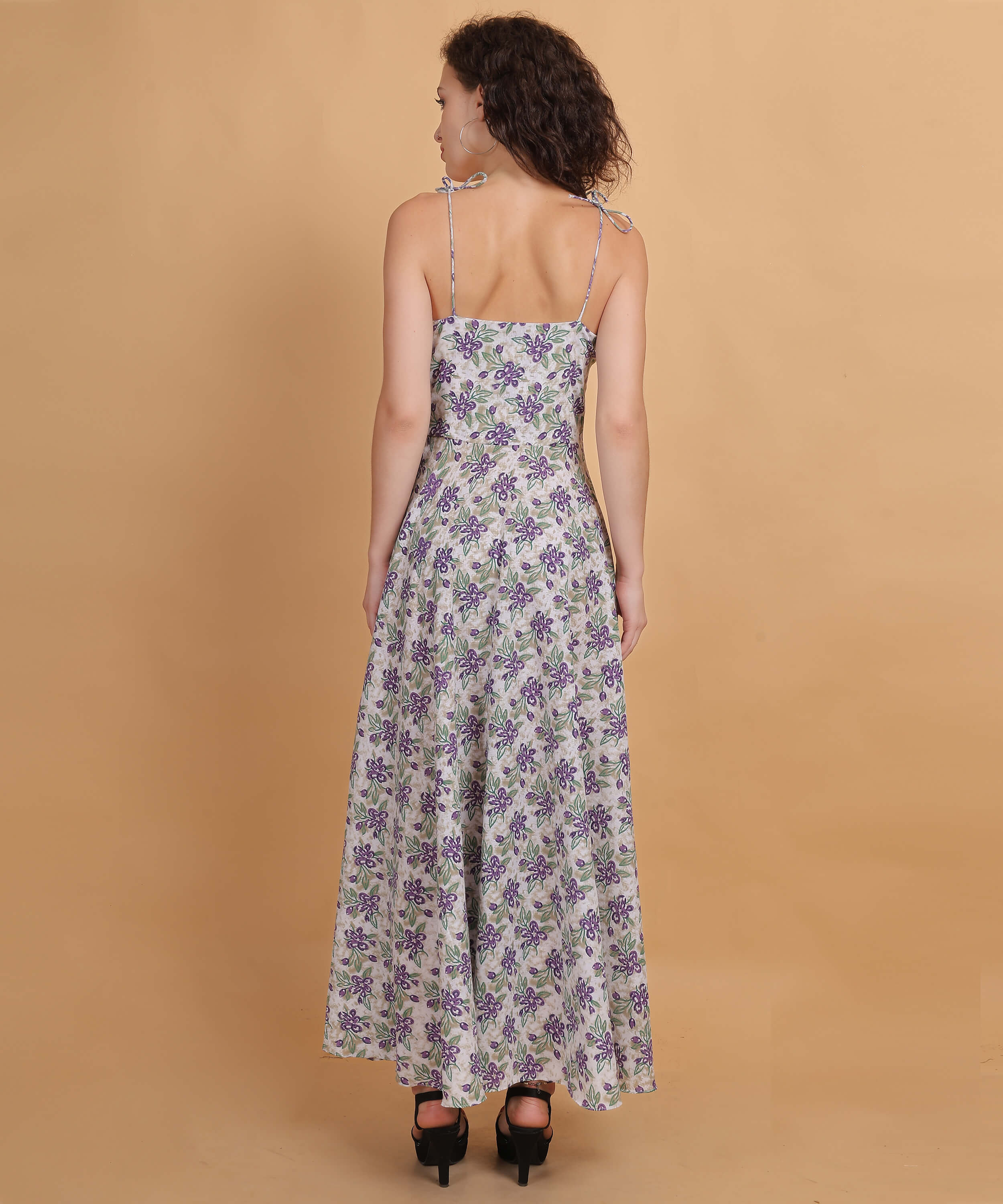 White & Lavender Floral Spaghetti Strap Maxi Dress